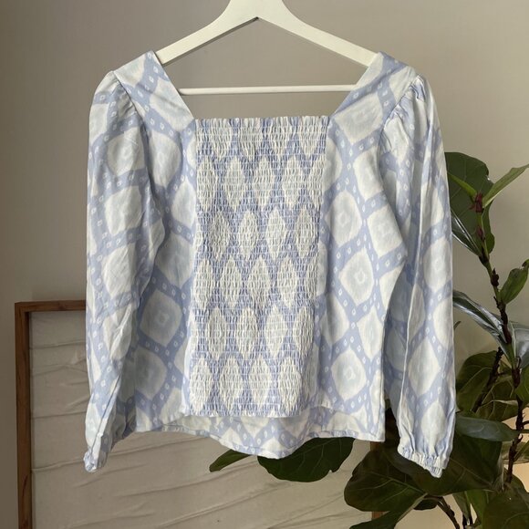 Women's ROBIN TOWLE 100% Linen Smocked Back Top Shirt Size Large L - Picture 4 of 4